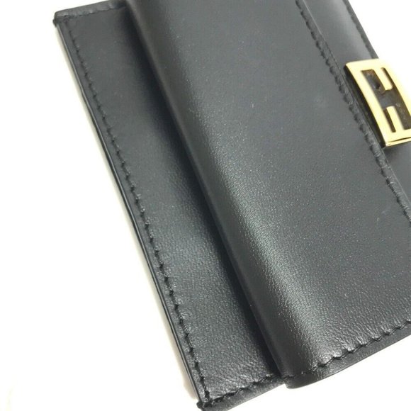 FENDI baguette card holder Coin Compartment Wallet coin purse Black/Gold
